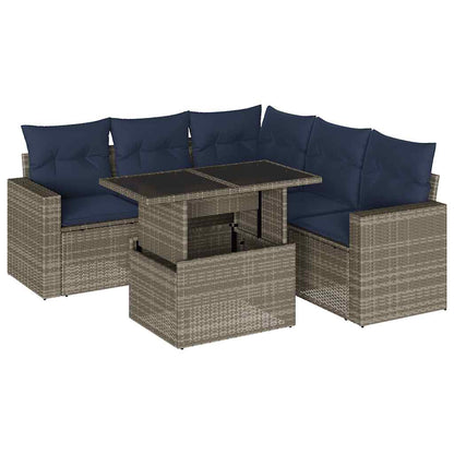 Set Divani da Giardino 6 pz con Cuscini Grigio in Polyrattan | homemem39