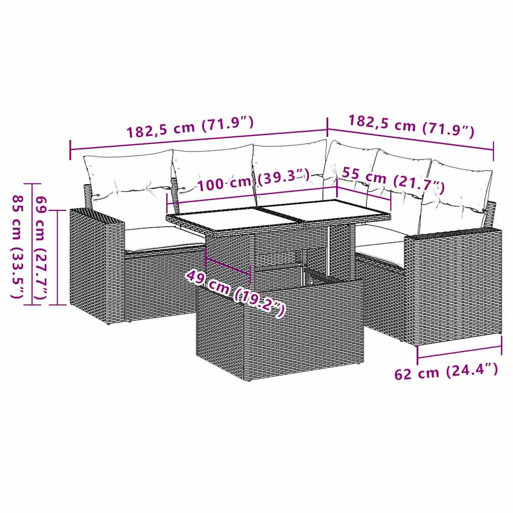 Set Divani da Giardino 6 pz con Cuscini Grigio in Polyrattan | homemem39