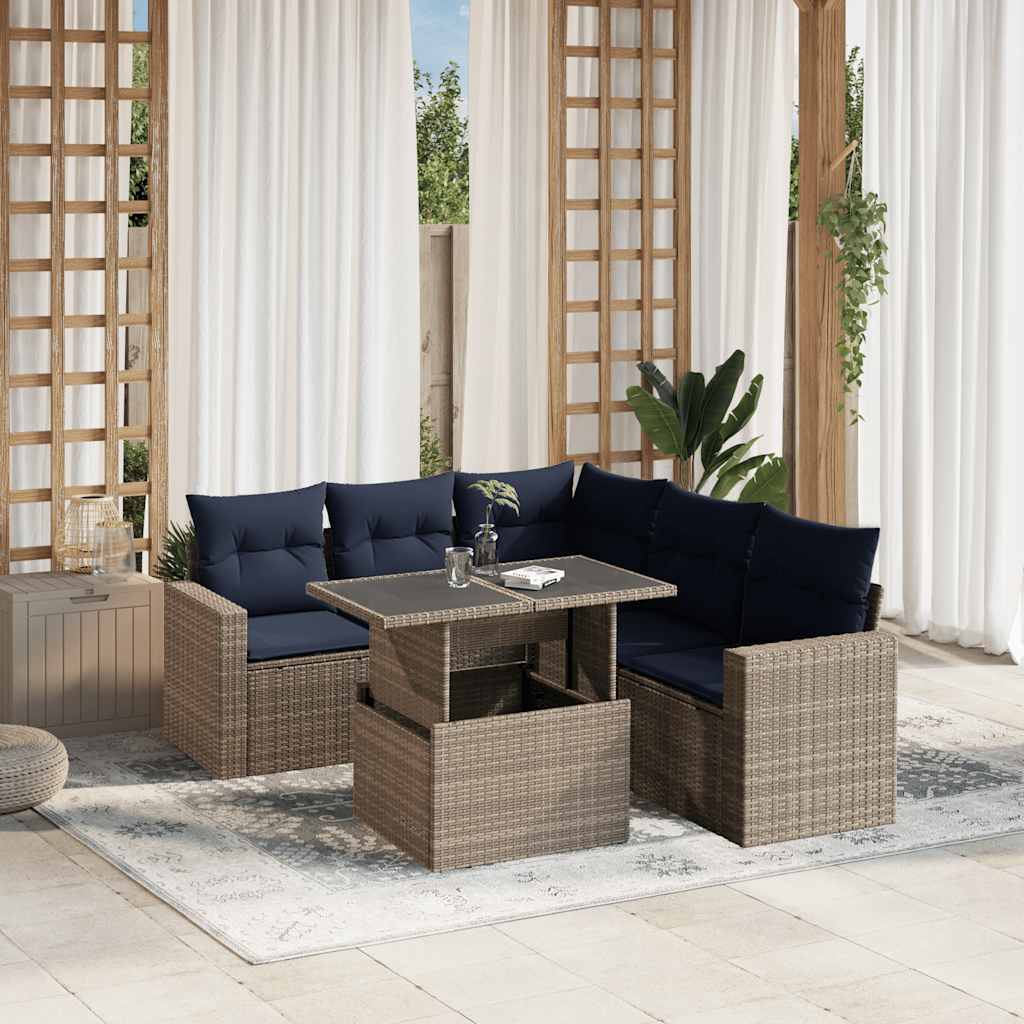 Set Divani da Giardino 6 pz con Cuscini Grigio in Polyrattan | homemem39