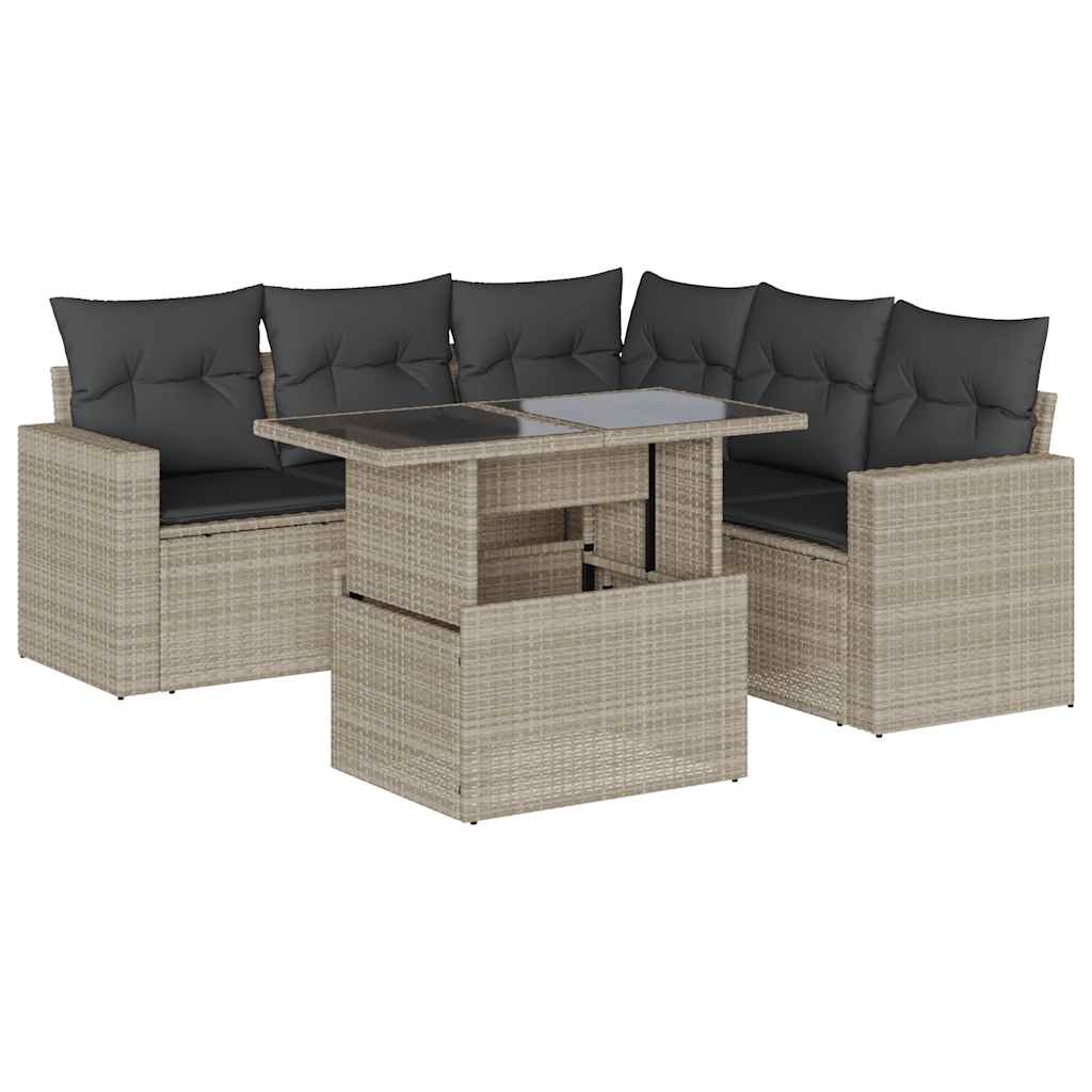 Set Divano da Giardino 6pz con Cuscini Grigio Chiaro Polyrattan - homemem39