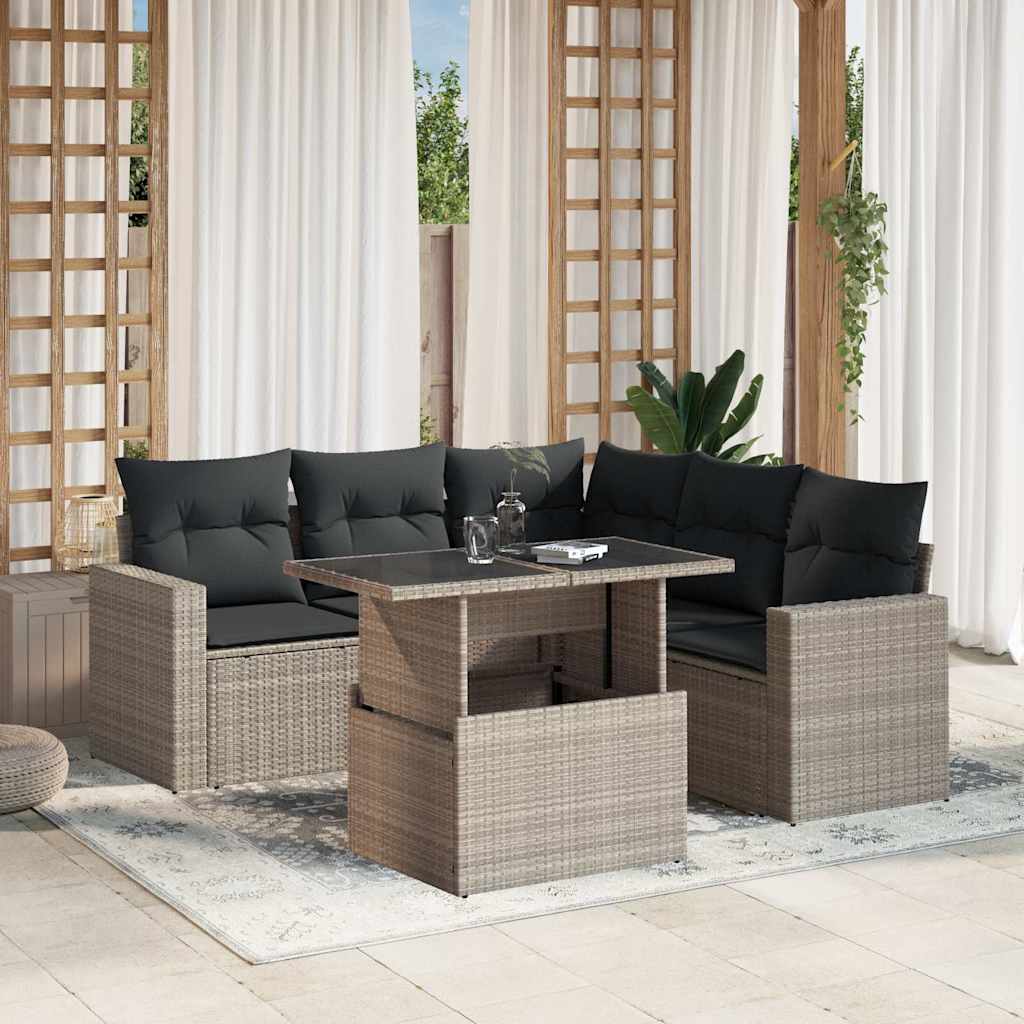 Set Divano da Giardino 6pz con Cuscini Grigio Chiaro Polyrattan - homemem39