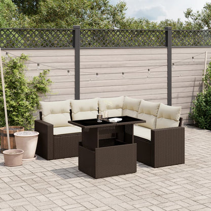 6 pc Garden Sofa Set with Brown Polyrattan Cushions