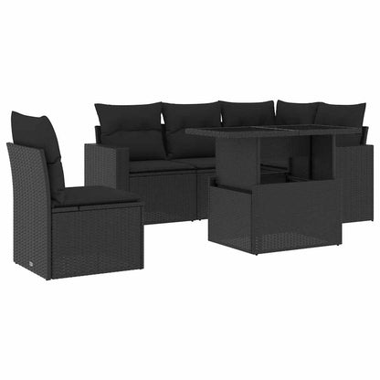 Set Divano da Giardino 6 pz con Cuscini Nero in Polyrattan | homemem39