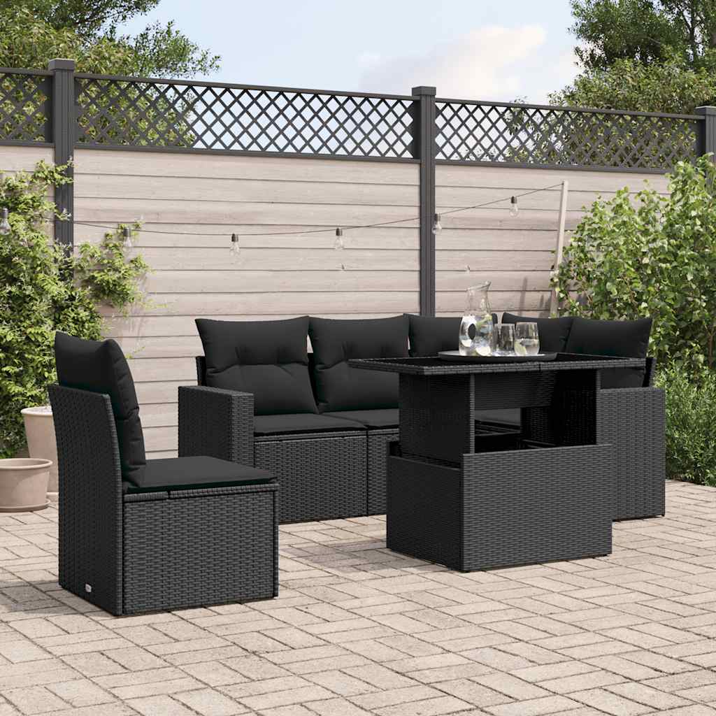 Set Divano da Giardino 6 pz con Cuscini Nero in Polyrattan | homemem39