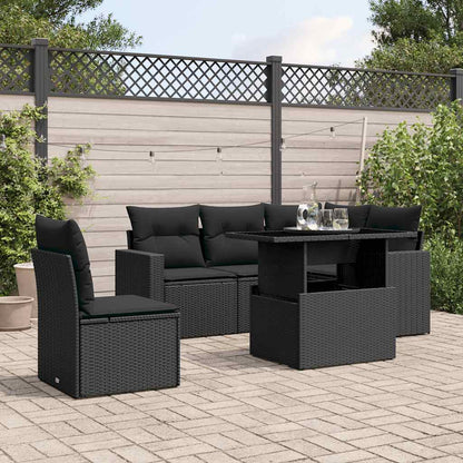 Set Divano da Giardino 6 pz con Cuscini Nero in Polyrattan | homemem39