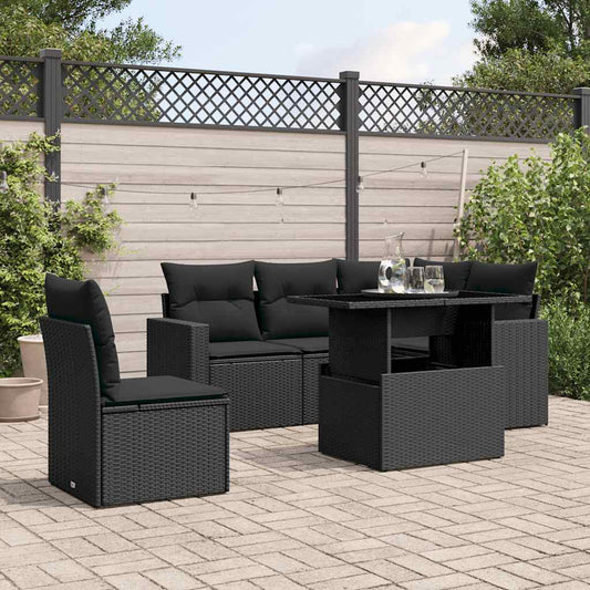 Set Divano da Giardino 6 pz con Cuscini Nero in Polyrattan - homemem39