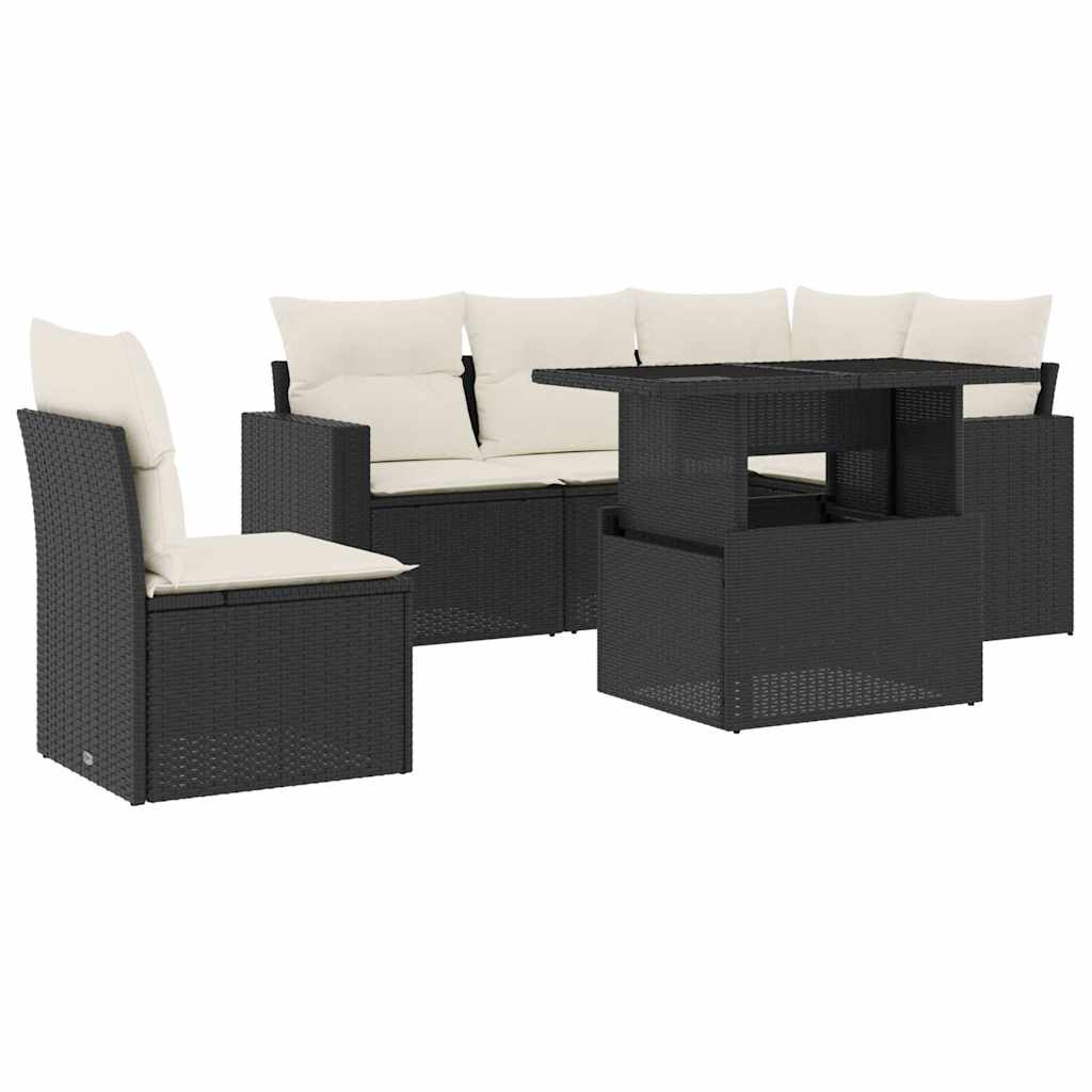 Set Divano da Giardino 6 pz con Cuscini Nero in Polyrattan | homemem39