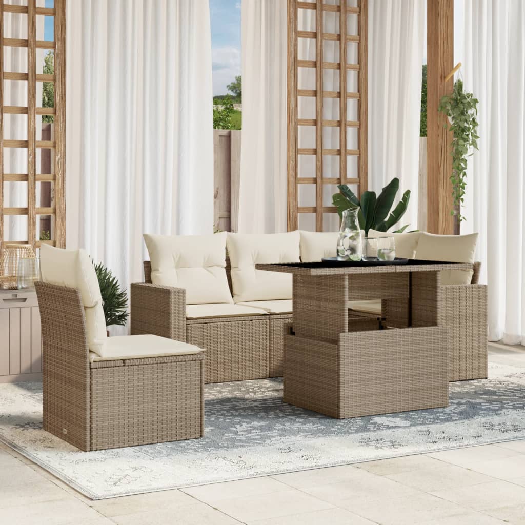 Set Divano da Giardino 6 pz con Cuscini Beige in Polyrattan - homemem39