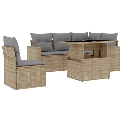 Set Divano da Giardino 6 pz con Cuscini Beige in Polyrattan - homemem39