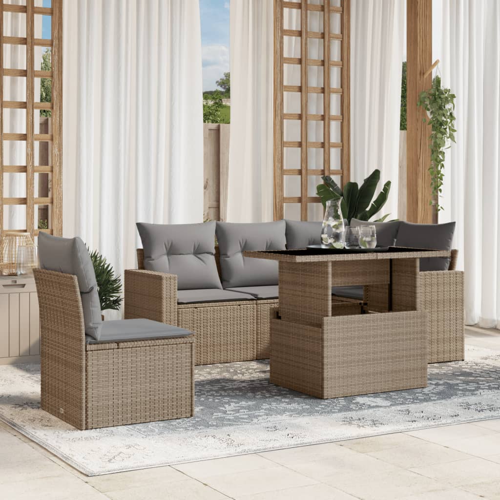Set Divano da Giardino 6 pz con Cuscini Beige in Polyrattan - homemem39