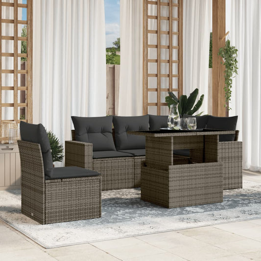Set Divano da Giardino 6 pz con Cuscini Grigio in Polyrattan - homemem39