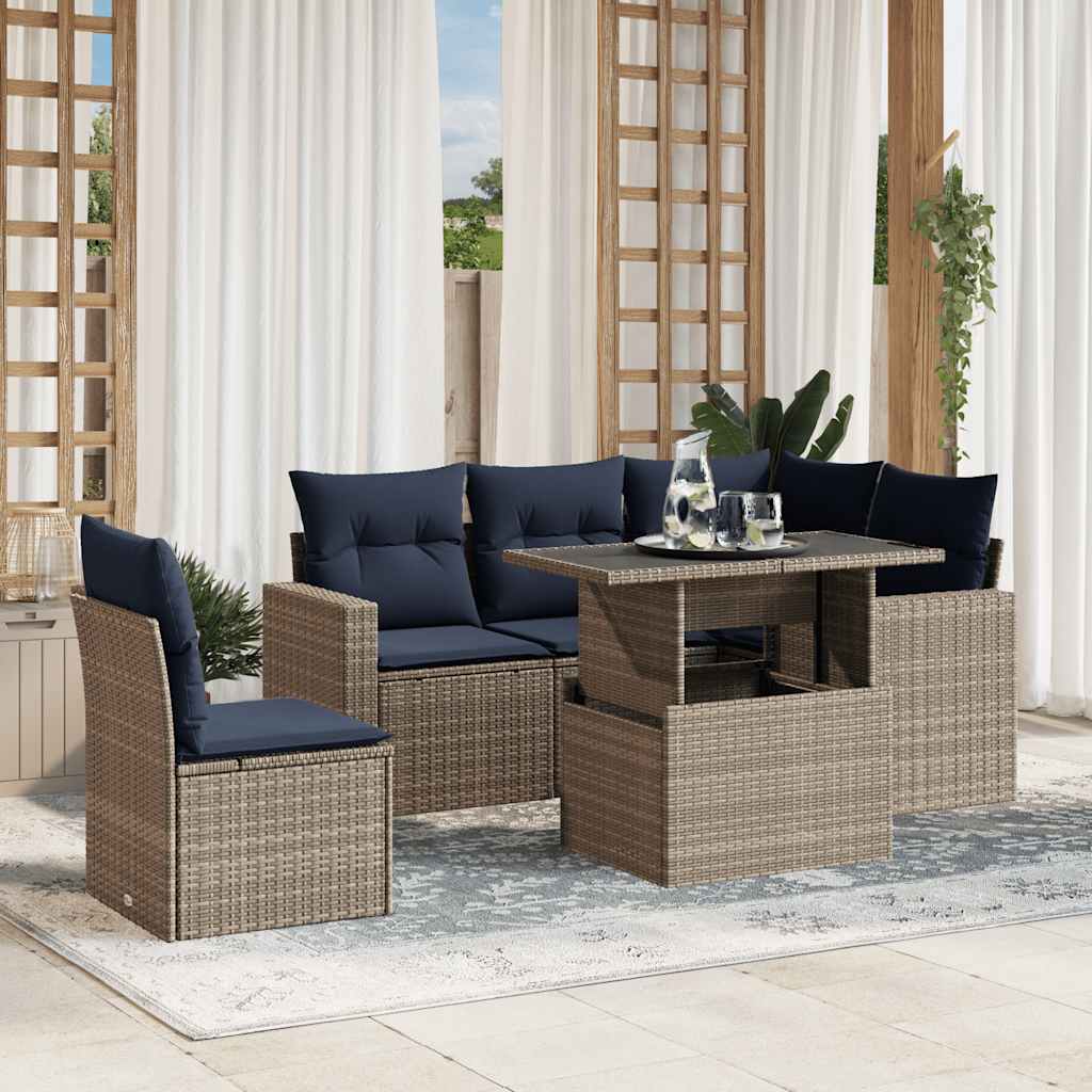 Set Divani da Giardino 6 pz con Cuscini Grigio in Polyrattan | homemem39