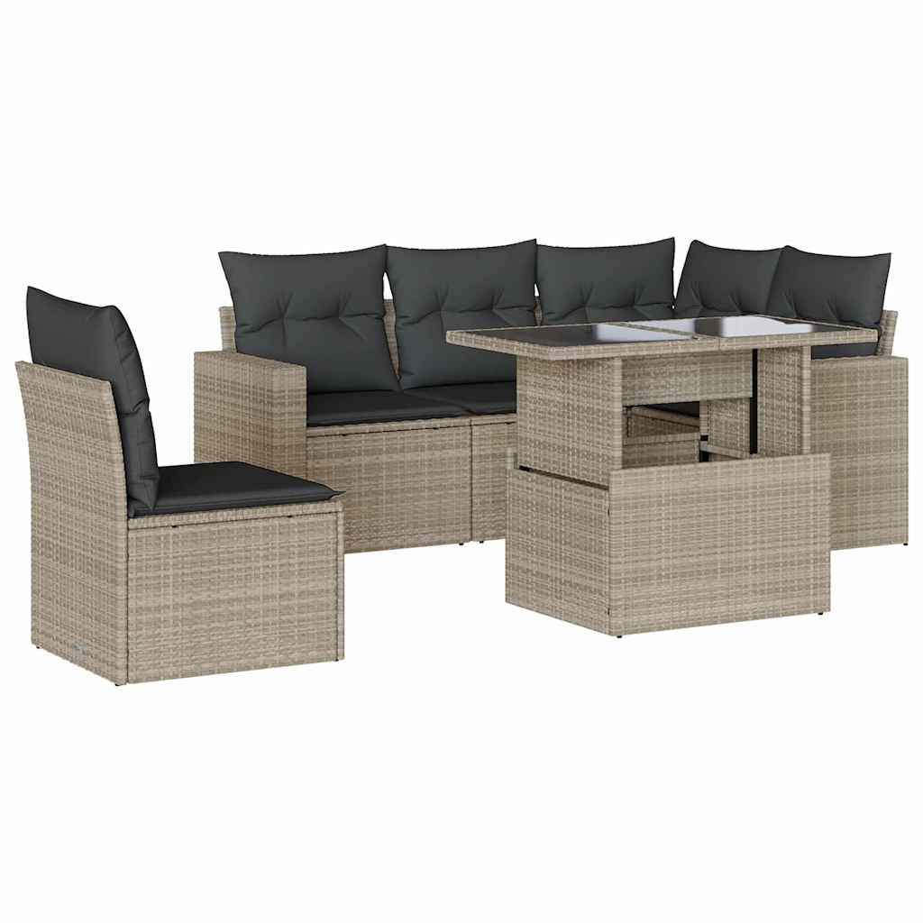 Set Divano da Giardino 6pz con Cuscini Grigio Chiaro Polyrattan - homemem39