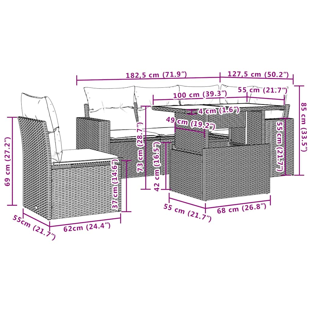 Set Divano da Giardino 6pz con Cuscini Grigio Chiaro Polyrattan | homemem39