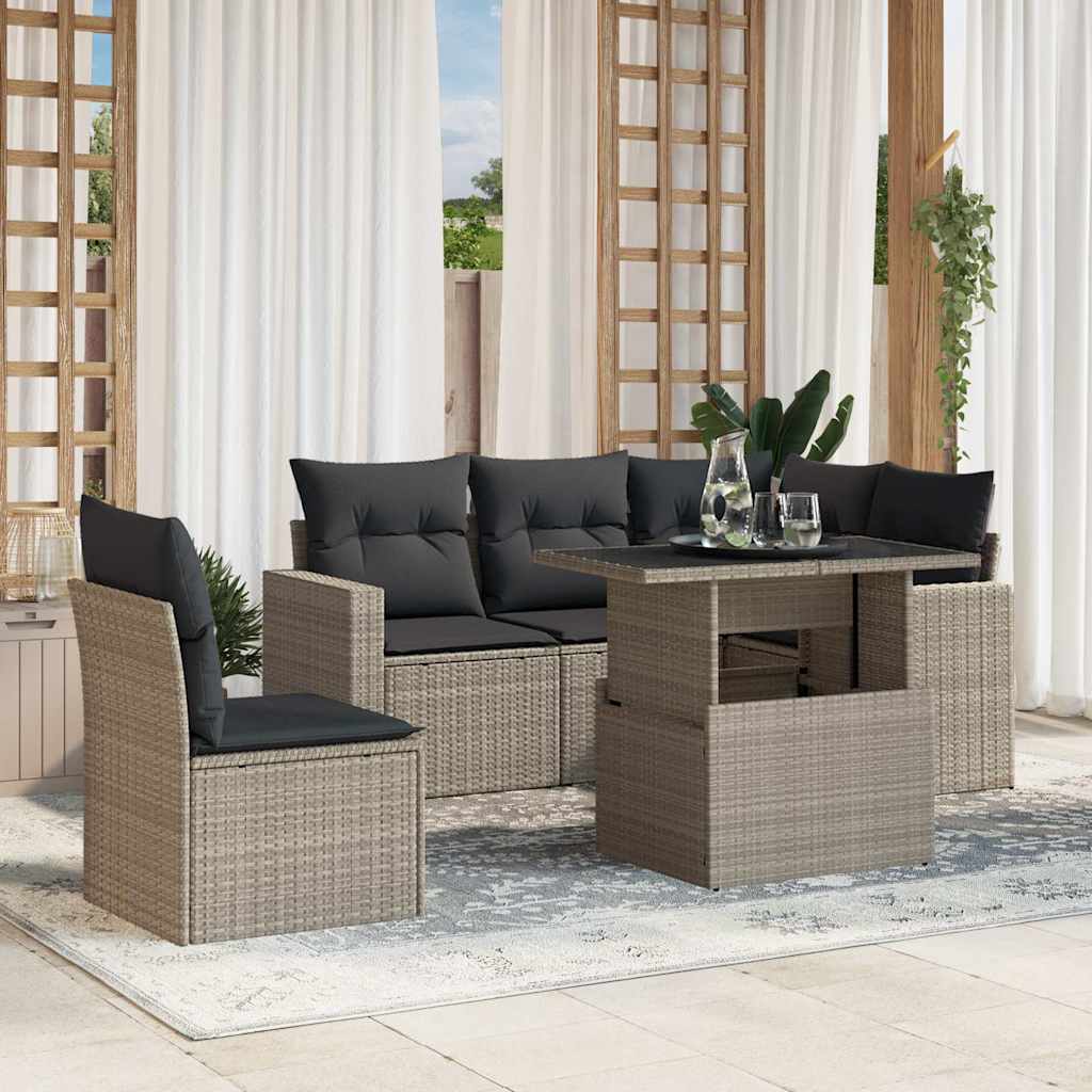 Set Divano da Giardino 6pz con Cuscini Grigio Chiaro Polyrattan - homemem39