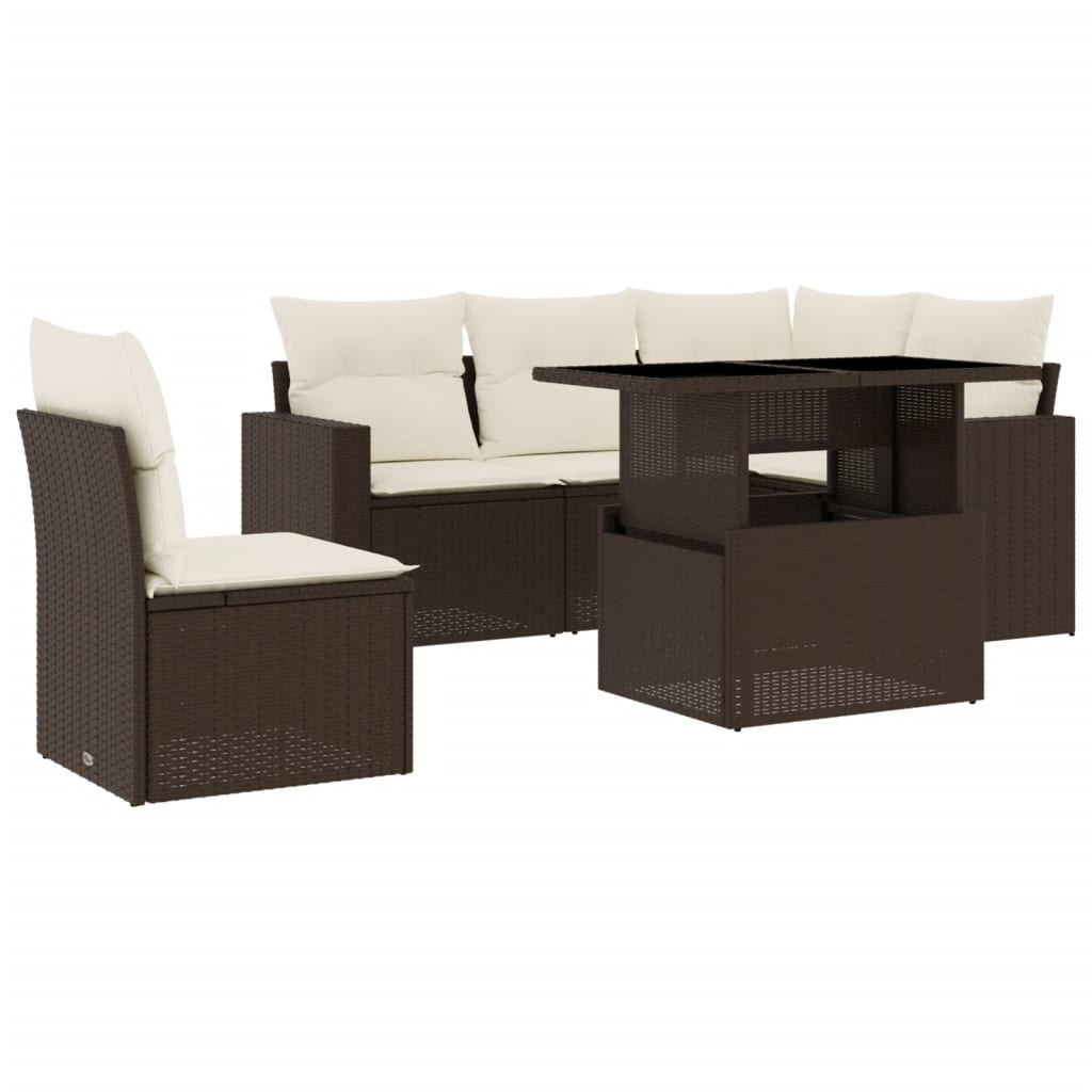 Set Divano da Giardino 6 pz con Cuscini Marrone in Polyrattan - homemem39
