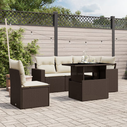 6 pc Garden Sofa Set with Brown Polyrattan Cushions