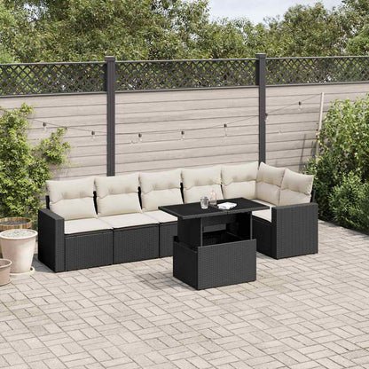 Set Divani da Giardino con Cuscini 7pz Nero Polyrattan | homemem39