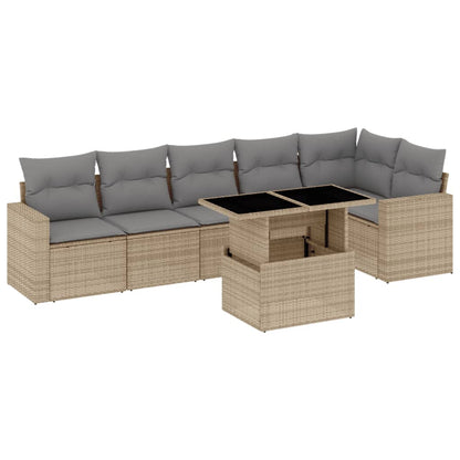 Set Divani da Giardino 7 pz con Cuscini Beige in Polyrattan