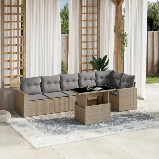 Set Divani da Giardino 7 pz con Cuscini Beige in Polyrattan - homemem39