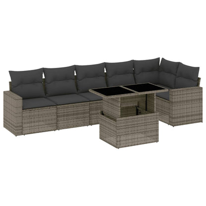 Set Divani da Giardino 7 pz con Cuscini Grigio in Polyrattan - homemem39