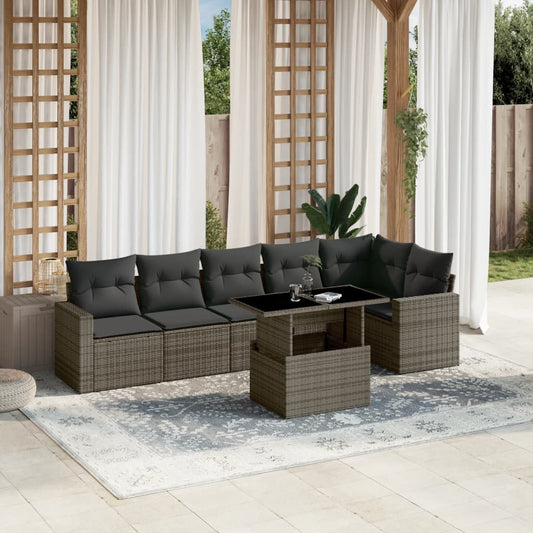 Set Divani da Giardino 7 pz con Cuscini Grigio in Polyrattan - homemem39