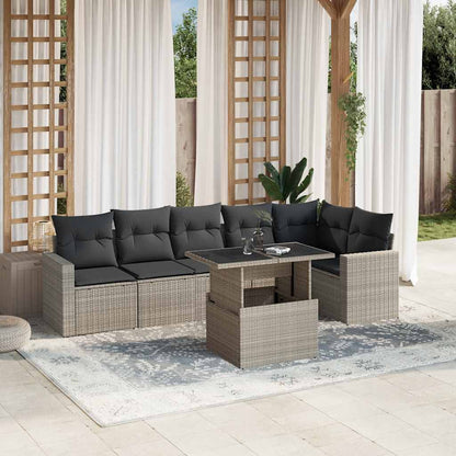 Set Divani da Giardino 7pz con Cuscini Grigio Chiaro Polyrattan - homemem39