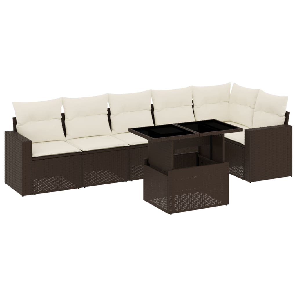 Set Divani da Giardino 7 pz con Cuscini Marrone in Polyrattan - homemem39