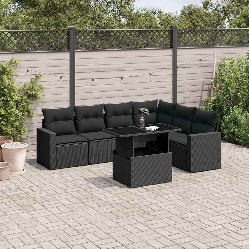 Set Divani da Giardino con Cuscini 7pz Nero Polyrattan - homemem39