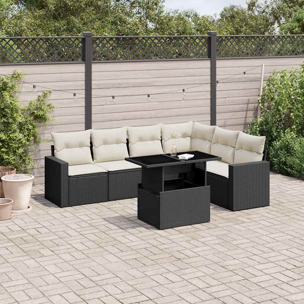 Set Divani da Giardino con Cuscini 7pz Nero Polyrattan - homemem39