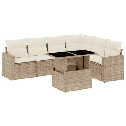 Set Divani da Giardino 7 pz con Cuscini Beige in Polyrattan - homemem39