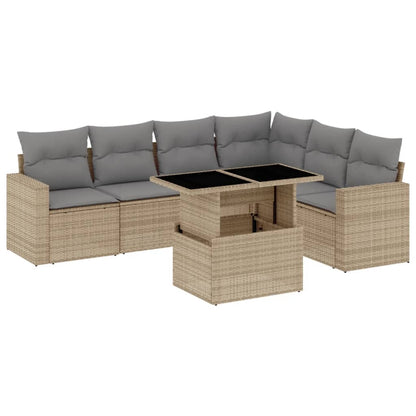 Set Divani da Giardino 7 pz con Cuscini Beige in Polyrattan