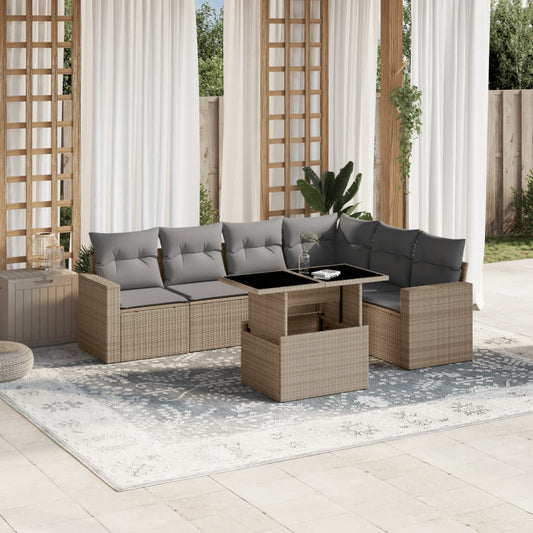 Set Divani da Giardino 7 pz con Cuscini Beige in Polyrattan - homemem39
