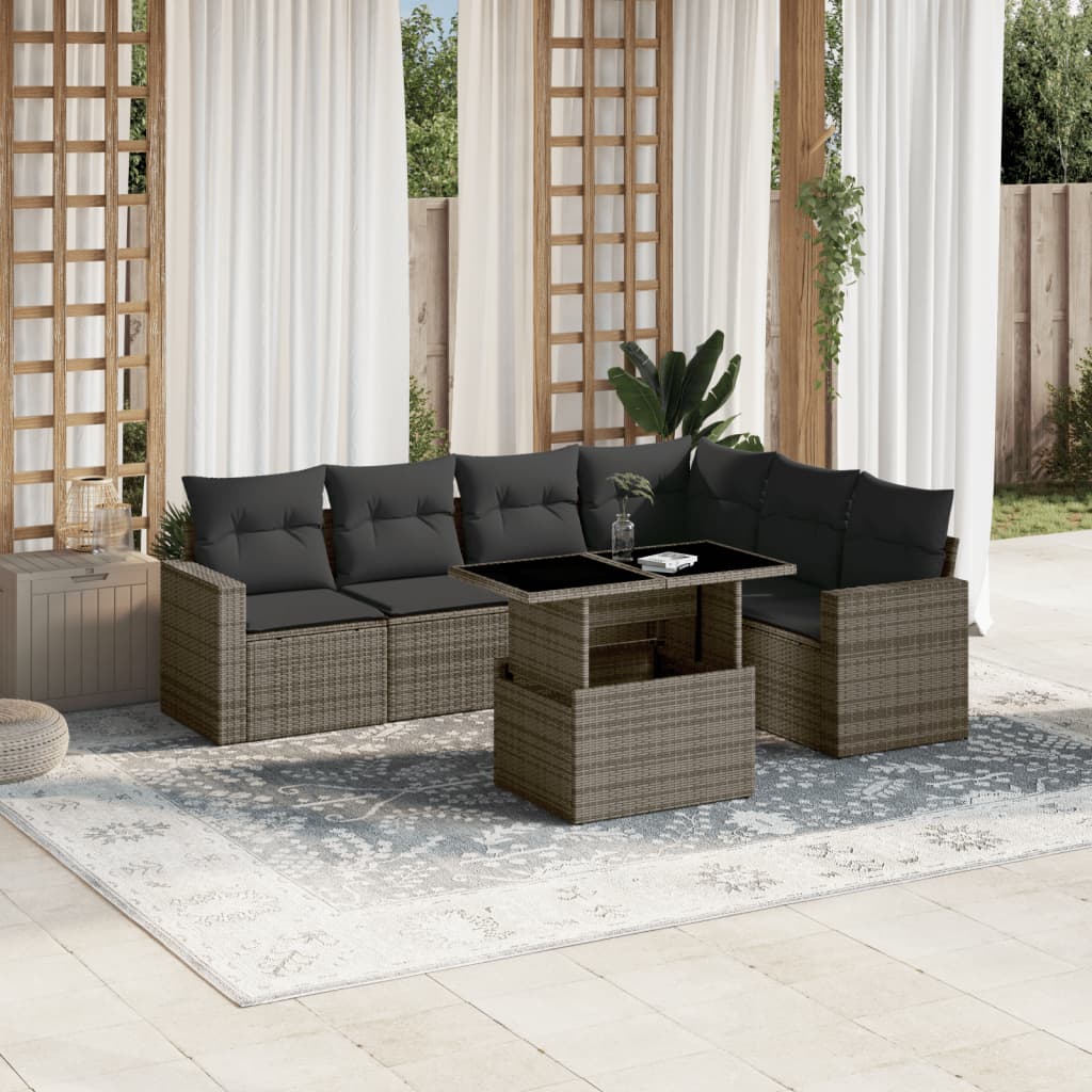 Set Divani da Giardino 7 pz con Cuscini Grigio in Polyrattan - homemem39