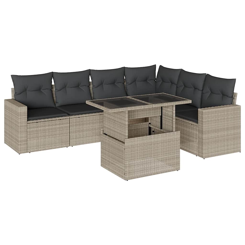 Set Divani da Giardino 7pz con Cuscini Grigio Chiaro Polyrattan - homemem39