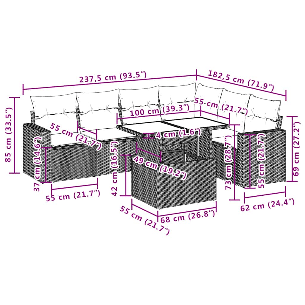 Set Divani da Giardino 7pz con Cuscini Grigio Chiaro Polyrattan | homemem39