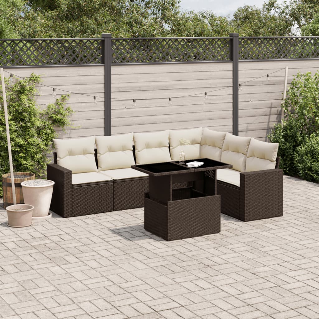 Set Divani da Giardino 7 pz con Cuscini Marrone in Polyrattan - homemem39