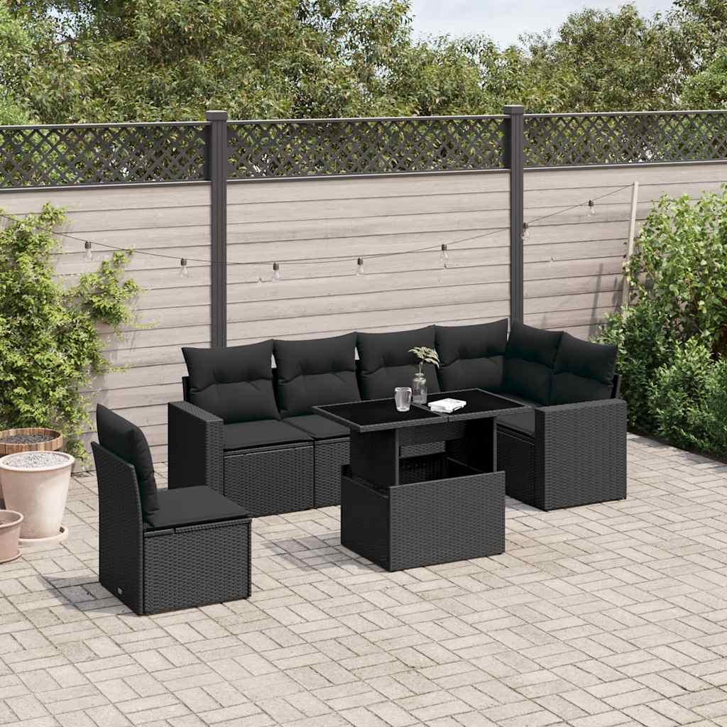 Set Divani da Giardino con Cuscini 7pz Nero Polyrattan - homemem39