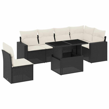 Set Divani da Giardino con Cuscini 7pz Nero Polyrattan | homemem39