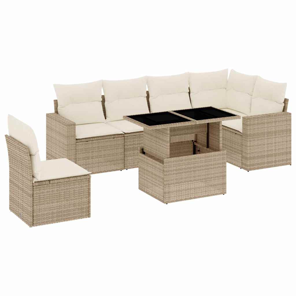 Set Divani da Giardino 7 pz con Cuscini Beige in Polyrattan - homemem39