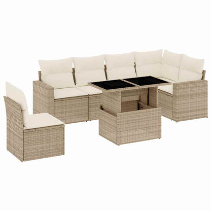 Set Divani da Giardino 7 pz con Cuscini Beige in Polyrattan - homemem39