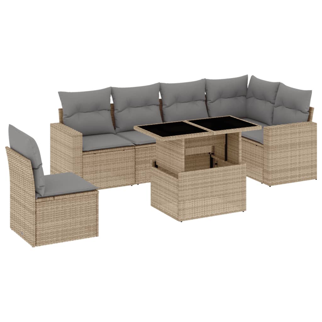 Set Divani da Giardino 7 pz con Cuscini Beige in Polyrattan - homemem39