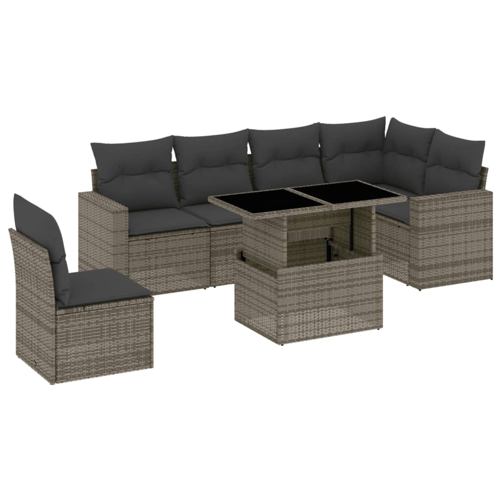 Set Divani da Giardino 7 pz con Cuscini Grigio in Polyrattan - homemem39