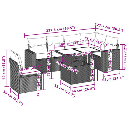 Set Divani da Giardino 7 pz con Cuscini Grigio in Polyrattan