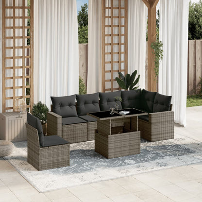 Set Divani da Giardino 7 pz con Cuscini Grigio in Polyrattan - homemem39