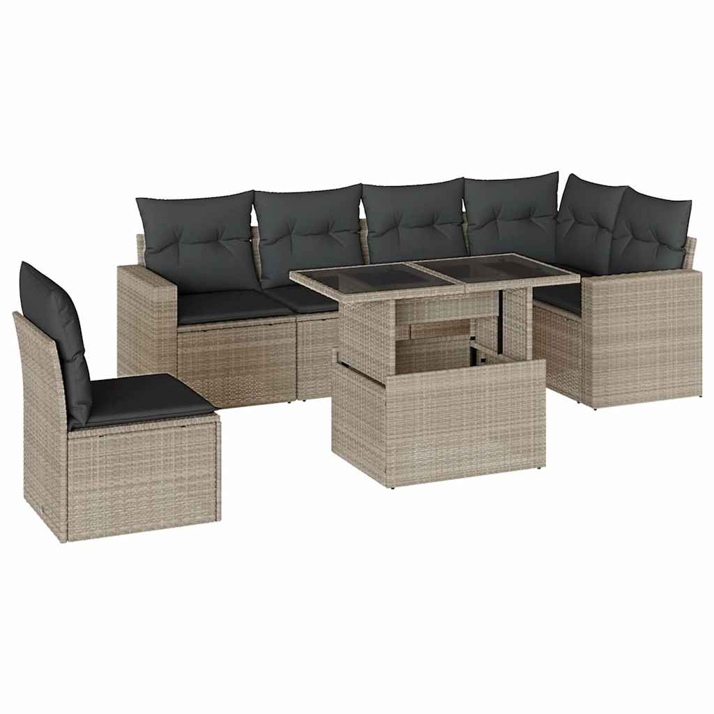 Set Divani da Giardino 7pz con Cuscini Grigio Chiaro Polyrattan