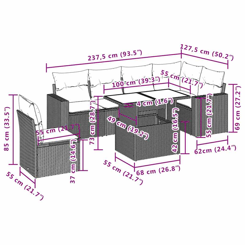 Set Divani da Giardino 7pz con Cuscini Grigio Chiaro Polyrattan | homemem39