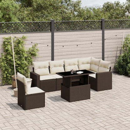Set Divani da Giardino 7 pz con Cuscini Marrone in Polyrattan - homemem39