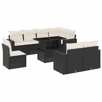 Set Divani da Giardino 9 pz con Cuscini Nero in Polyrattan - homemem39
