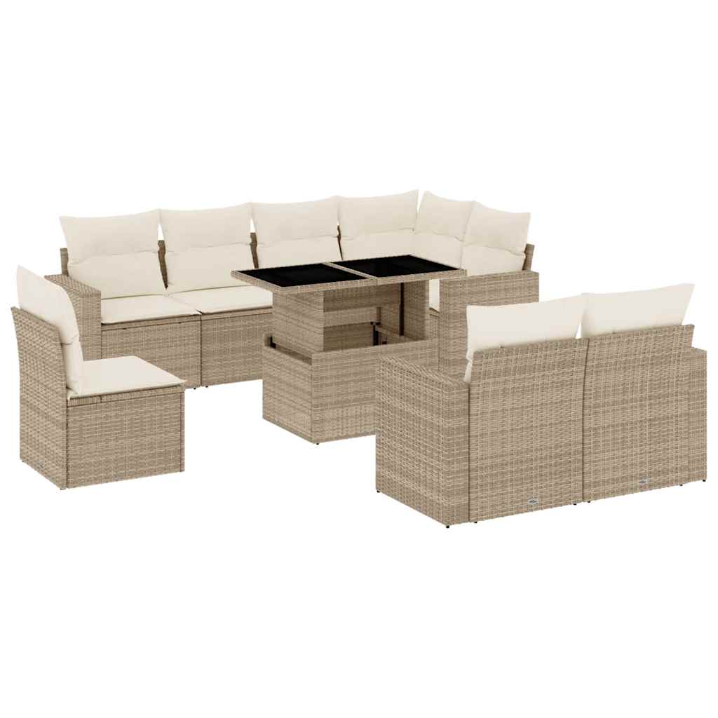 Set Divano da Giardino 9 pz con Cuscini Beige in Polyrattan | homemem39
